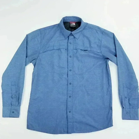 The North Face Small Men's Blue Check Logo Tag Metal Snap Hook & Loop Pockets - Picture 1 of 9